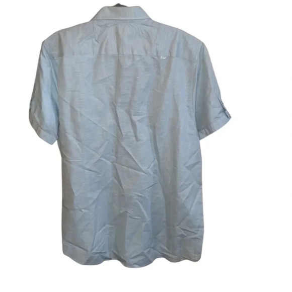 Ted Baker Light Blue Linen Blend Short Sleeve Button Down Shirt Size 5 16.5 - Picture 3 of 5